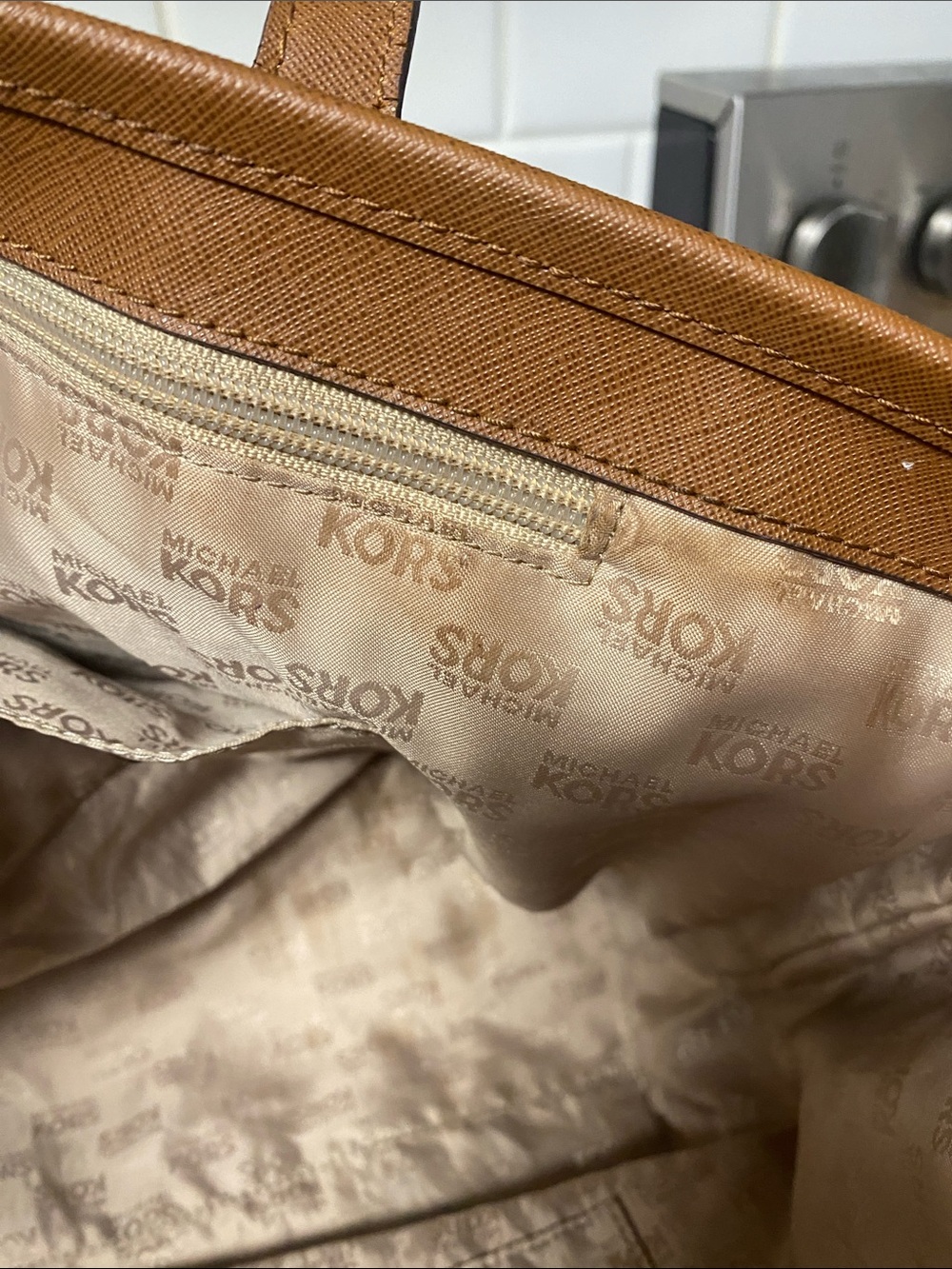 Michael Kors Brown and Tan MK Logo Tote - Picture 10 of 10